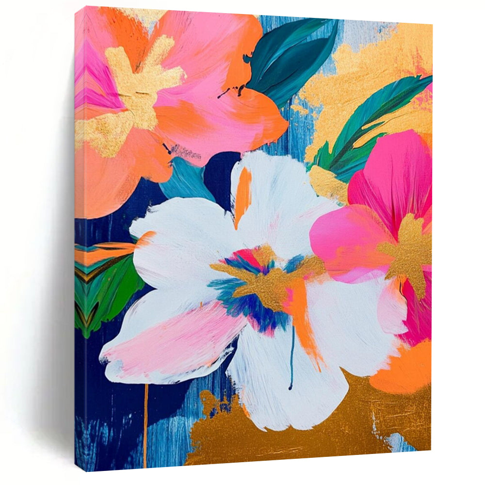 “Gilded Floral Pop” – Bold Flower Acrylic Painting with Gold Accents DTP284