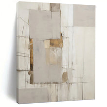 Load image into Gallery viewer, “Neutral Grid Abstract with Gold Accents” - Grey, White, Gold Abstract Art on Canvas DKH1316
