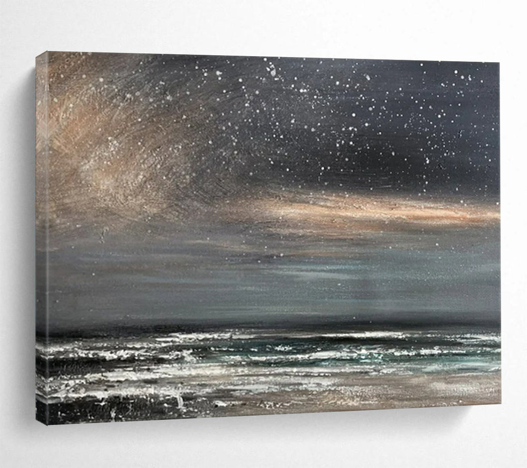 Hand - painted Oversized Starry Night Sea Acrylic Art for Dreamy Bedrooms LargeART1786