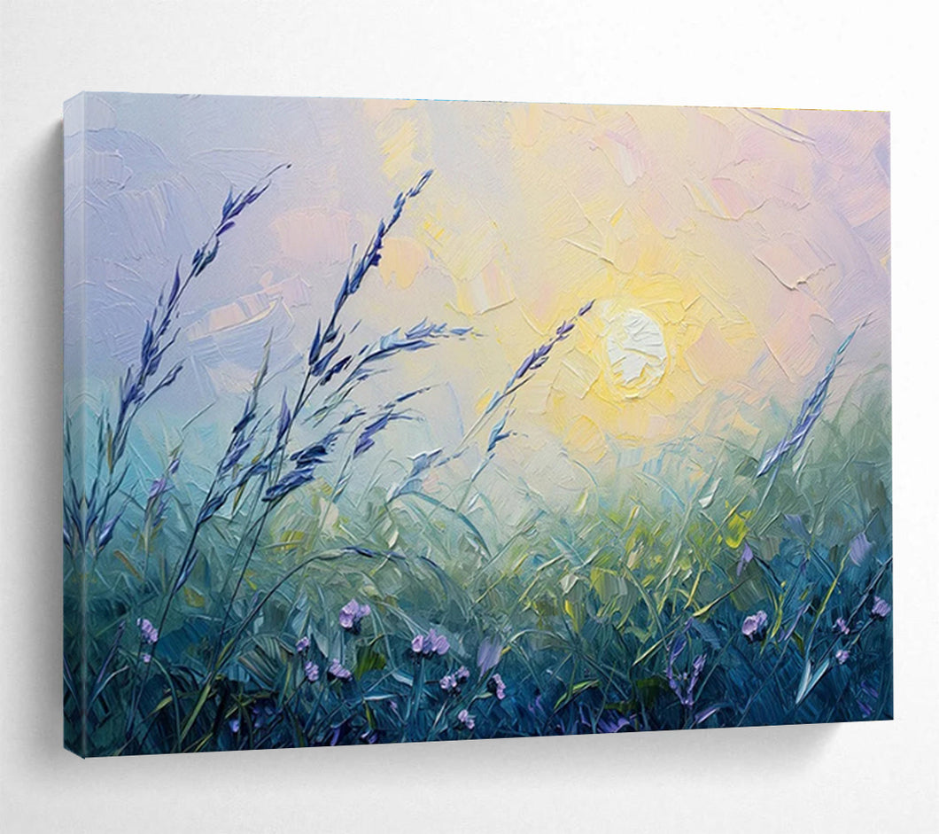 Impressionistic Meadow Painting on Canvas - “Serene Sunset Grassland” DKH762