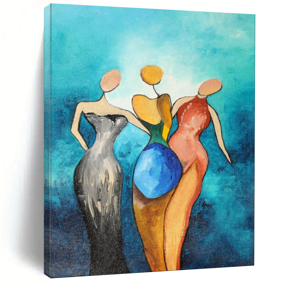 Colorful Abstract Figure Painting, Ideal for Bohemian Living Room & Women - Inspired Café LargeART1813