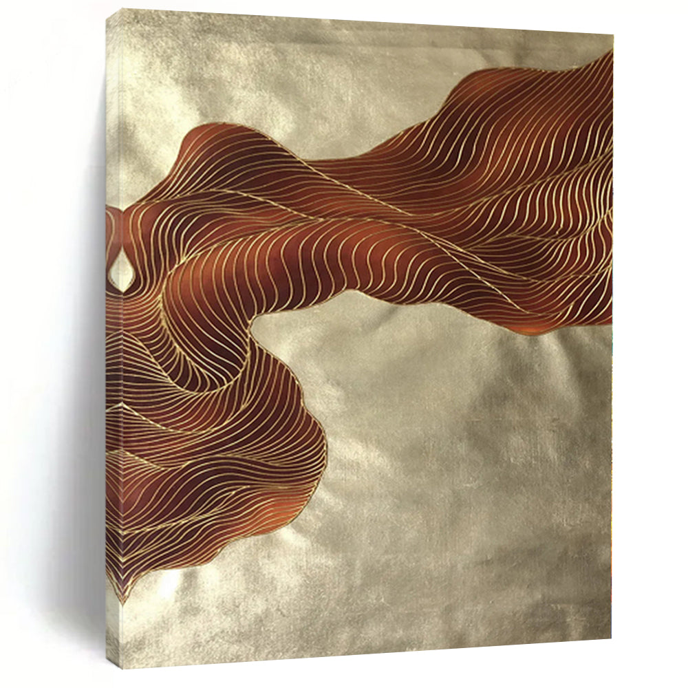 Enormous Brown - Gold Wavy Lines Acrylic for Art Deco Dining Room & Upscale Hotel Lobby LargeART0347