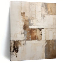 Load image into Gallery viewer, “Neutral Patchwork Abstract” - Beige, Grey, Brown Abstract Art on Canvas DKH1310
