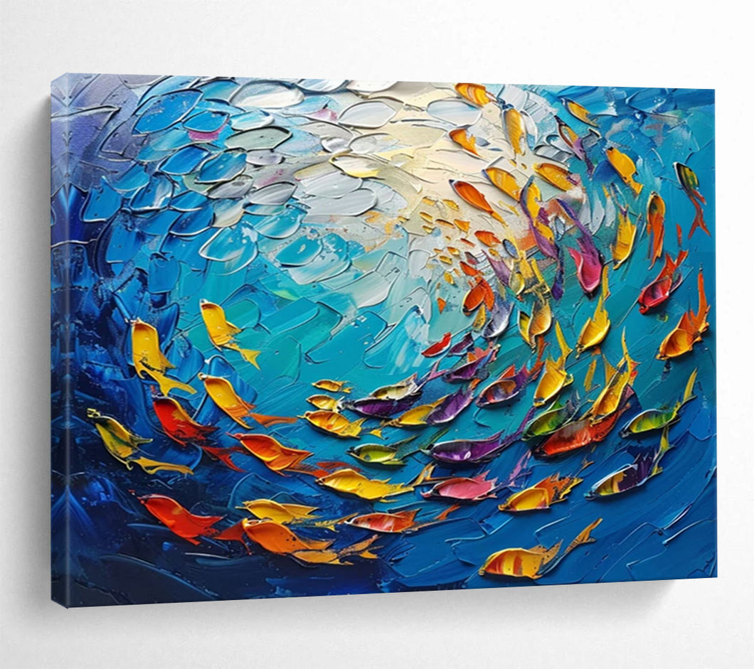Colorful Fish Swarm Large - Scale Hand - painted Abstract Acrylic Art DLZ199
