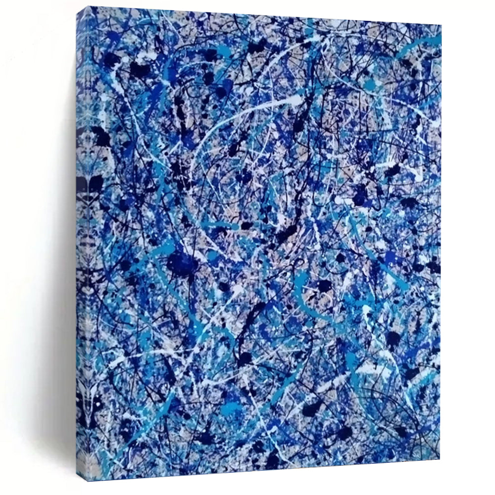 “Blue and White Drip Abstract” - Action - Painting - Style Art on Canvas DKH1560