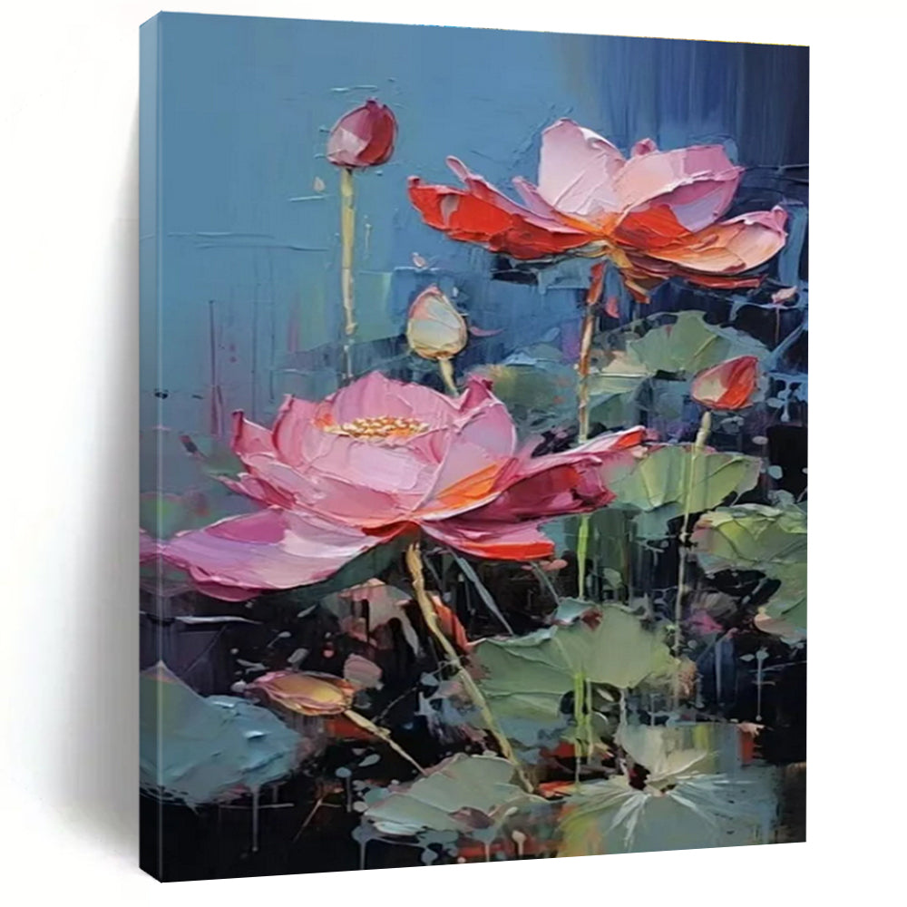 Pink Lotus Floral Abstract Painting, Suited for Zen - Inspired Bedroom & Spa Retreat LargeART1436