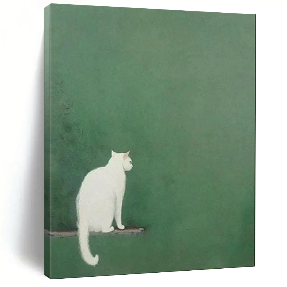 Minimalist White Cat Abstract Art, Perfect for Calming Nursery & Nature - Inspired Bathroom LargeART1937