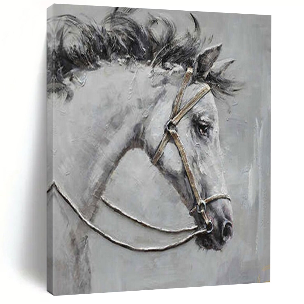 Realistic - Style Abstract Painting, Textured Horse Art for Equestrian Club & Traditional Living Room LargeART2179