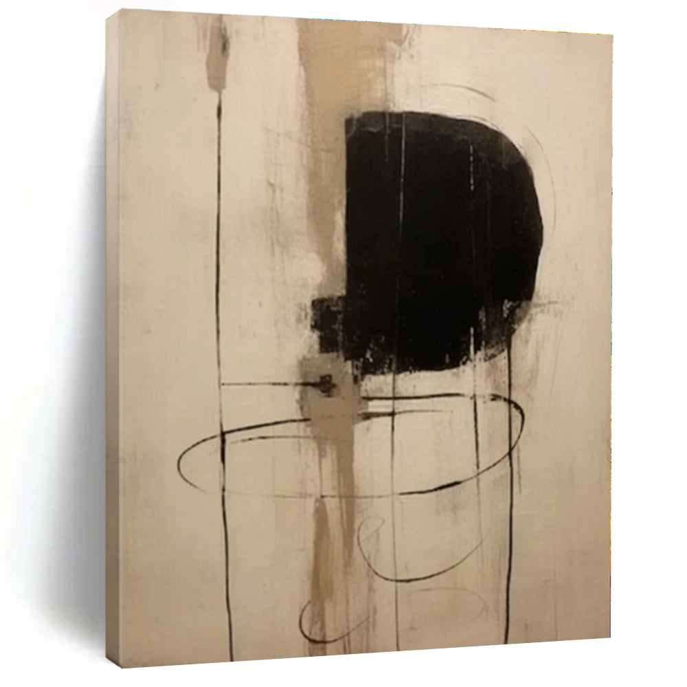 Large - Format Minimalist Black - Beige Abstract Art for Contemporary Gallery & Calm Study LargeART0526