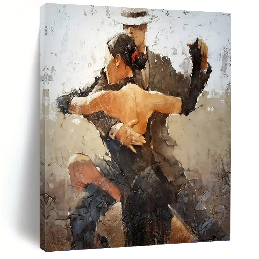 “Tango Dancers in Earth Tones” - Impressionistic Dance Art on Canvas DKH1636