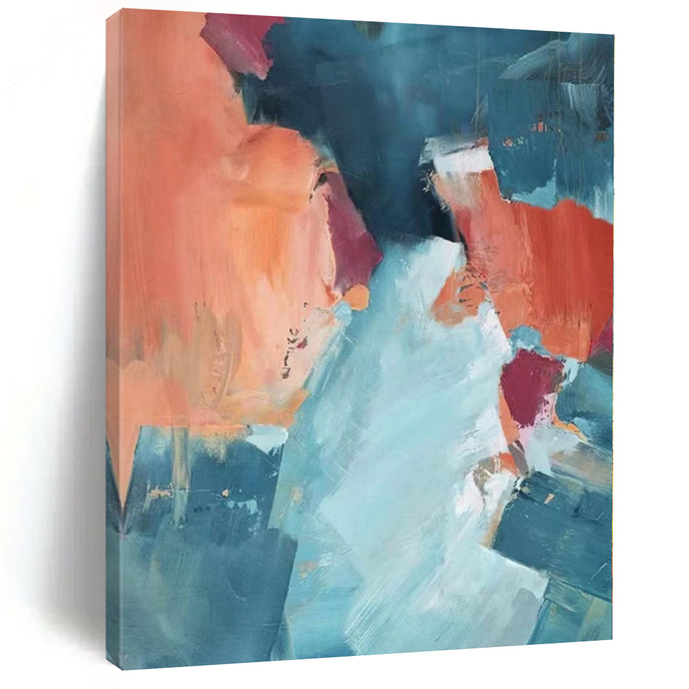 Large - Format Hand - painted Coral & Teal Abstract Acrylic Art for Bohemian - Style Dining Rooms LargeART0180