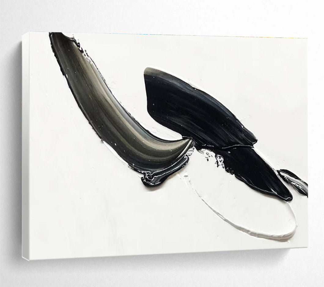 Black - White Swirl “Dynamic Abstract” Painting on Canvas, Energetic Modern Art DKH910