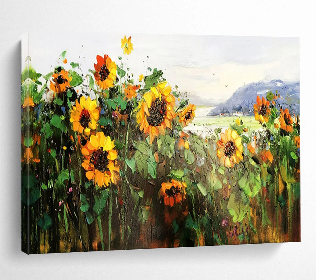 Hand - painted Extensive Sunflower Field Landscape Acrylic Art for Cheerful Dining Rooms LargeART1760