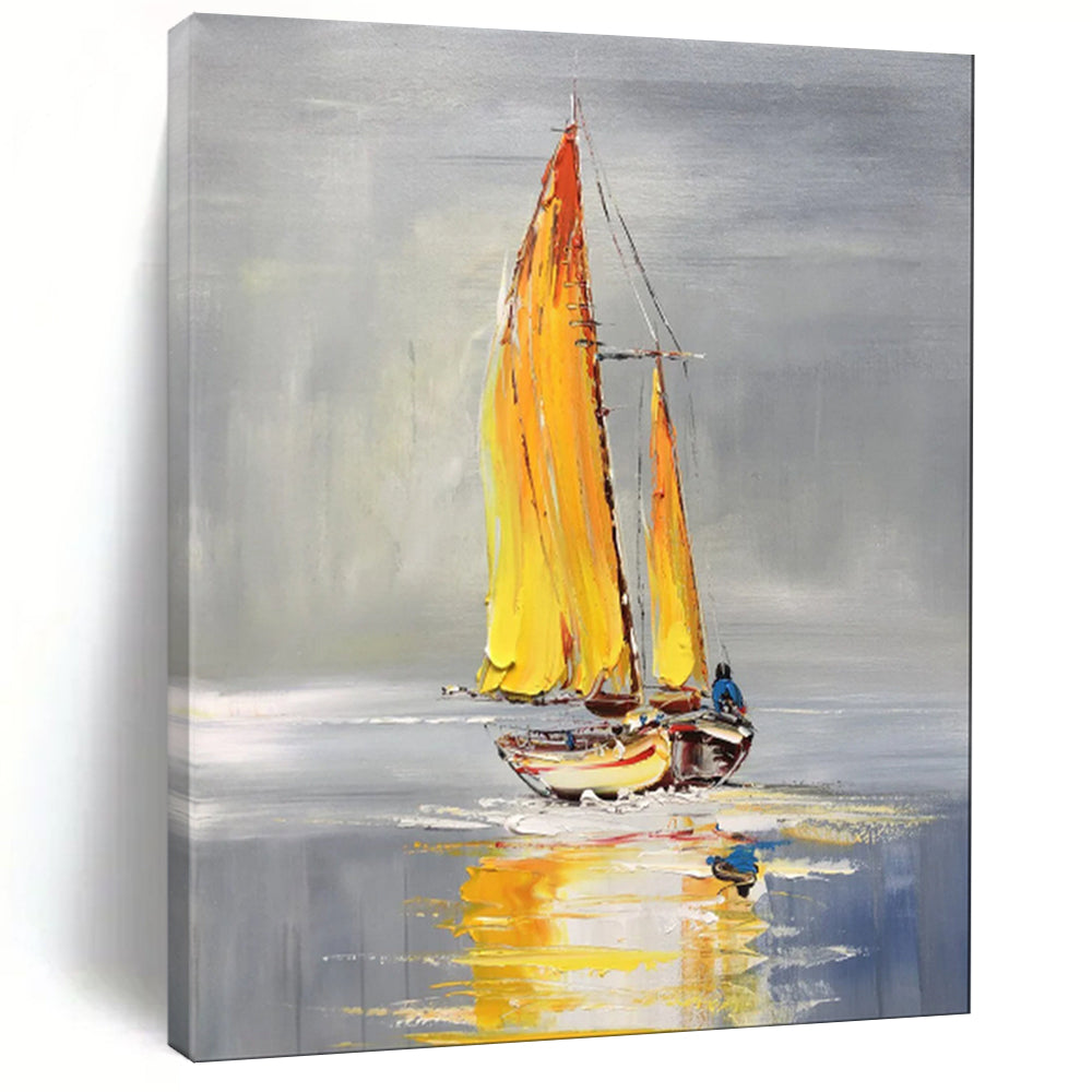 Yellow & Gray Sailboat Abstract Art, Perfect for Bright Kitchen & Sunny Porch LargeART2096