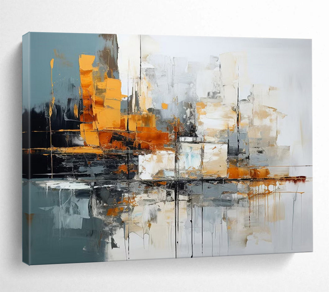 Urban Abstraction Grey, Orange & Dynamic Textures on Canvas DLZ002