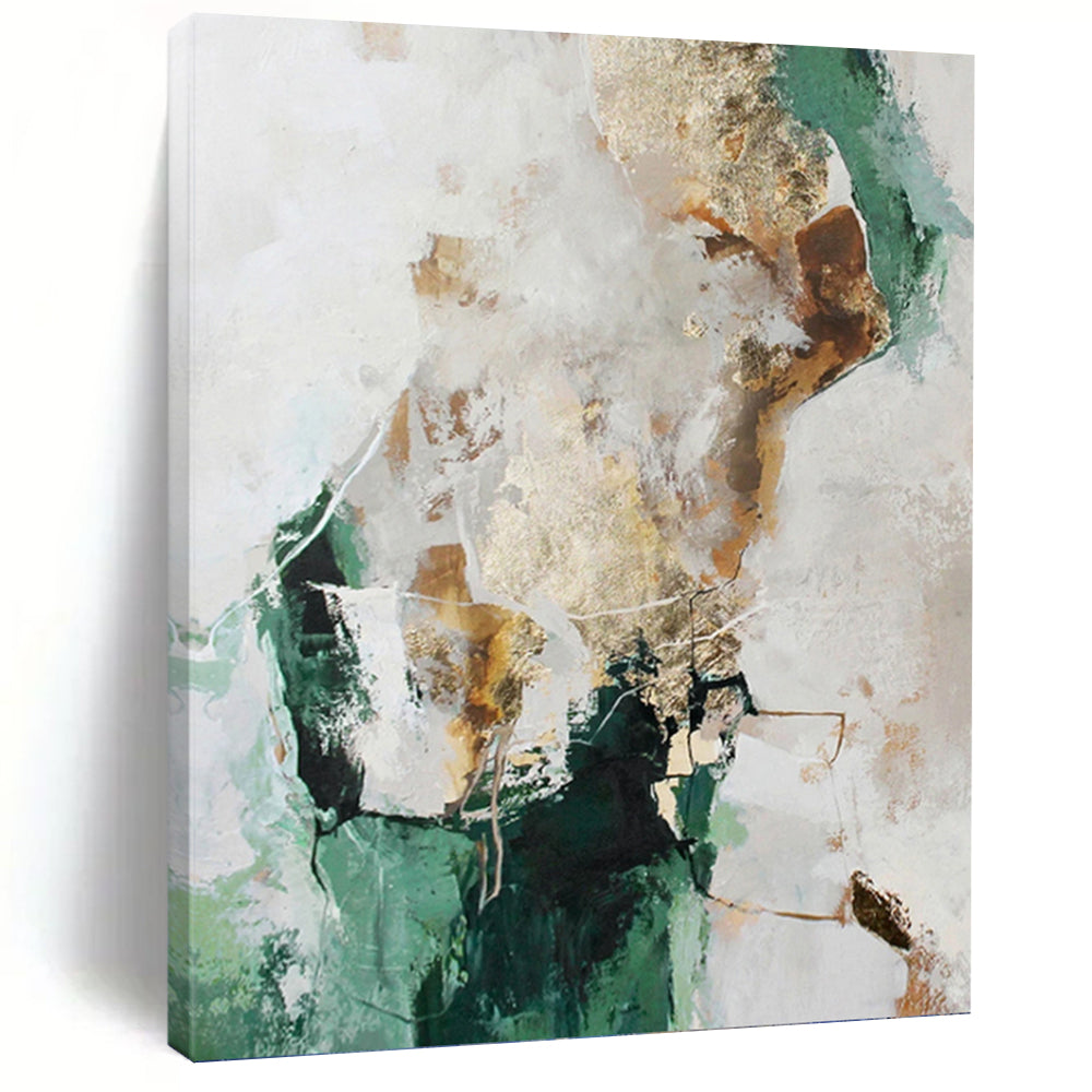 “Green - Gold Abstract Fusion” Abstract Painting on Canvas, Nature - Inspired Decor DKH1008