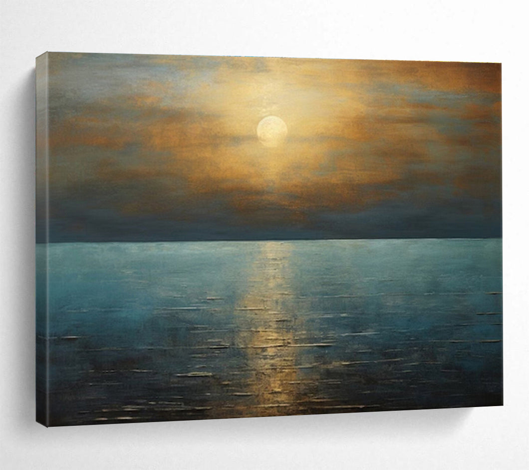 Golden Sunset Over Sea Abstract Art for Coastal Bedroom & Relaxing Lounge DKH102