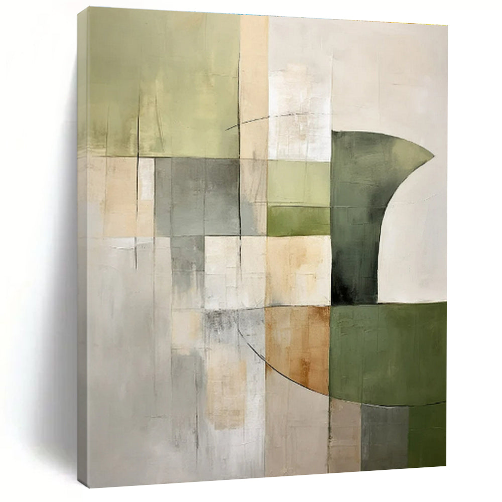 Green & Gray Geometric Abstract Painting, Ideal for Modern Living Room & Art - Filled Hallway LargeART1440