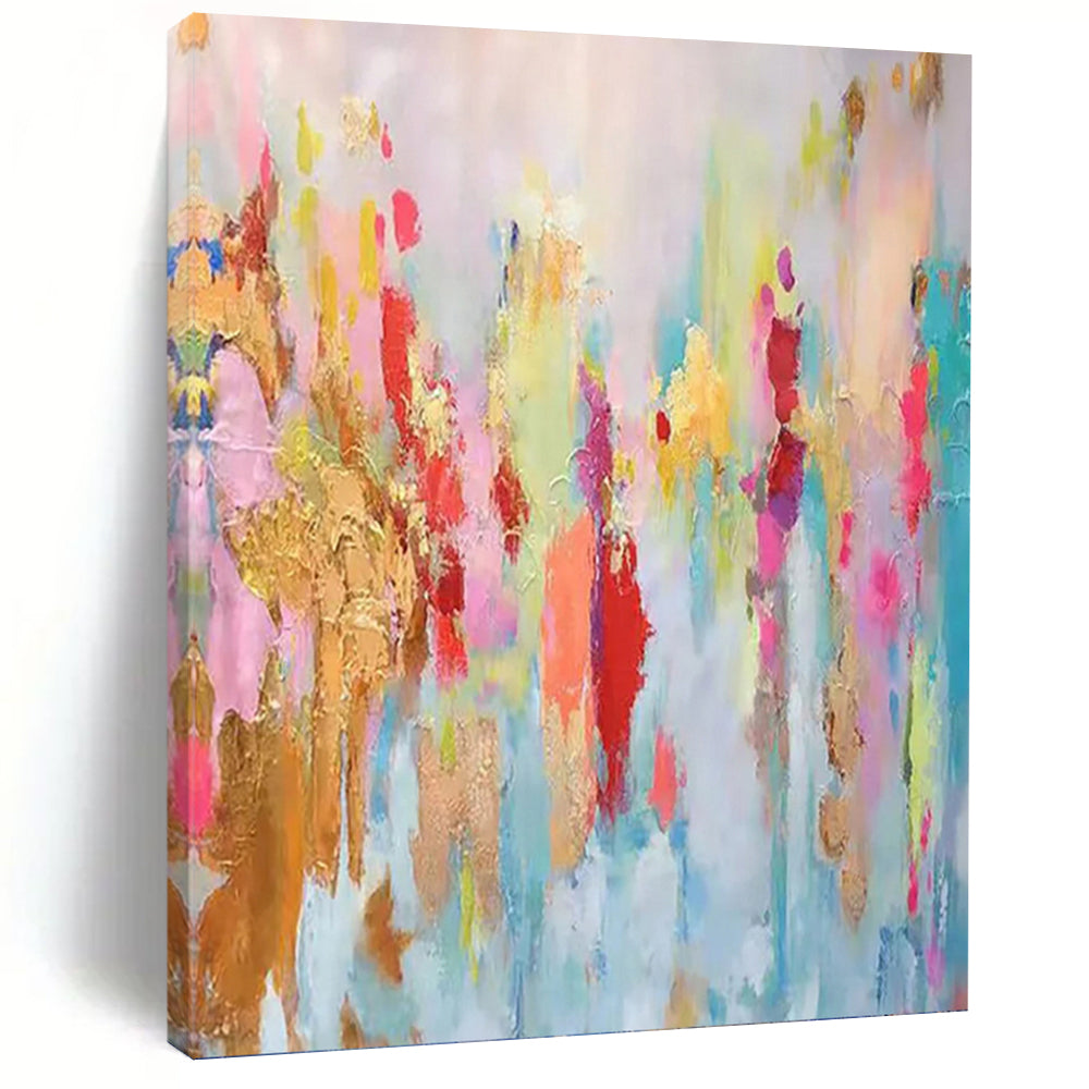 “Colorful Dreamscape Abstract” - Pink, Blue, Gold Abstract Art on Canvas DKH1340