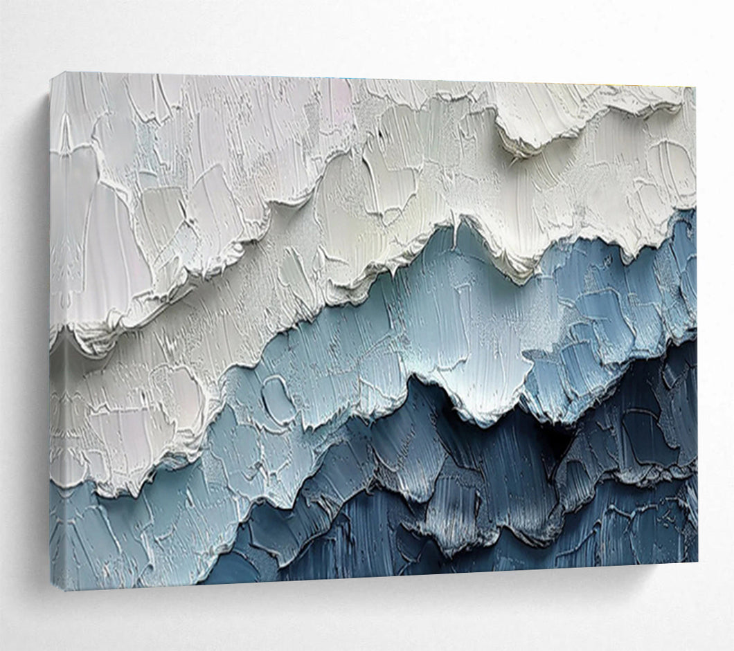 3D Textured Blue & White Mountain Abstract Painting - Great for Alpine - Inspired Home & Adventure - Themed Office DKH049