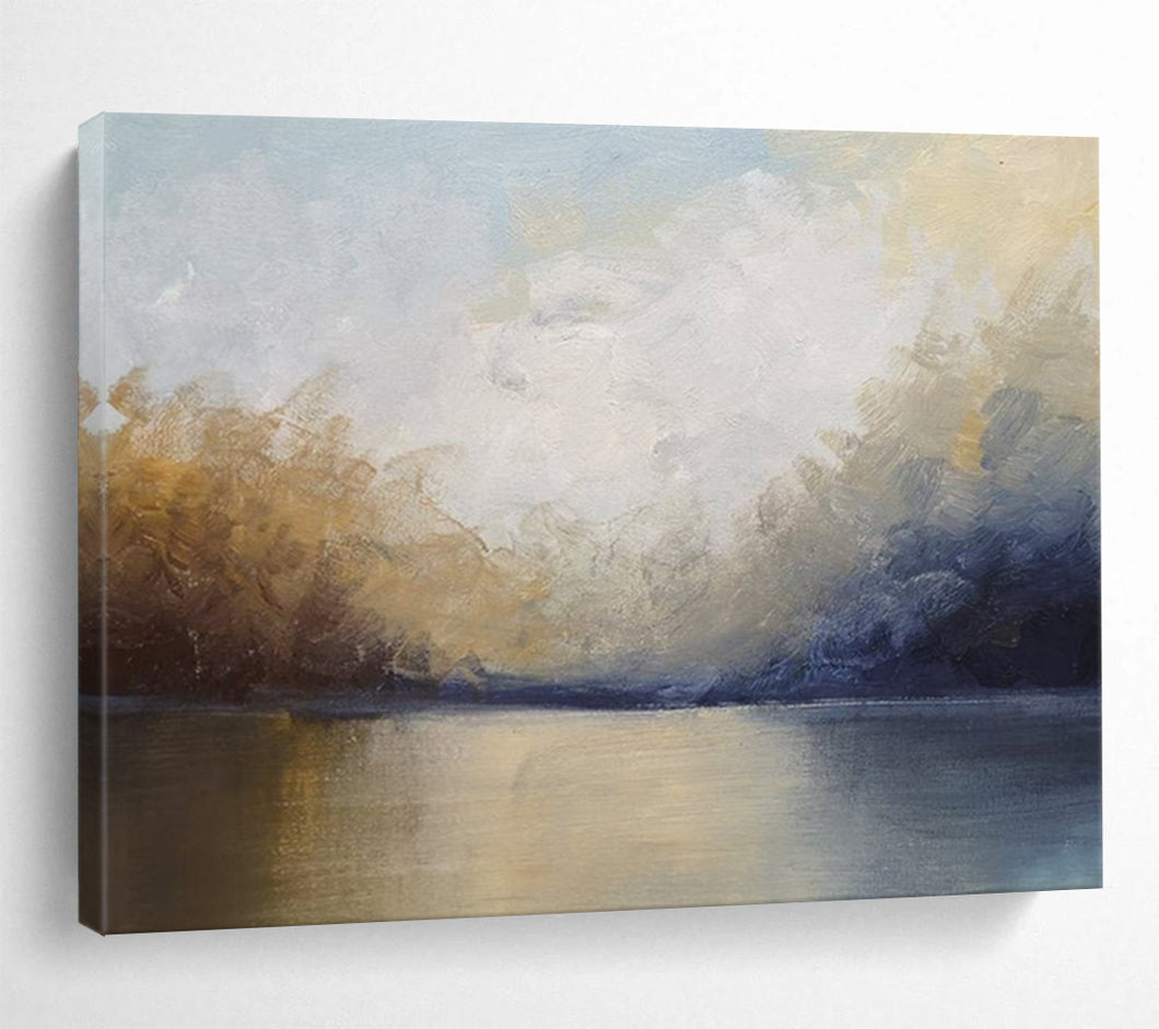 Soft - Toned Lake and Sky Reflection Abstract acrylic painting DLZ041