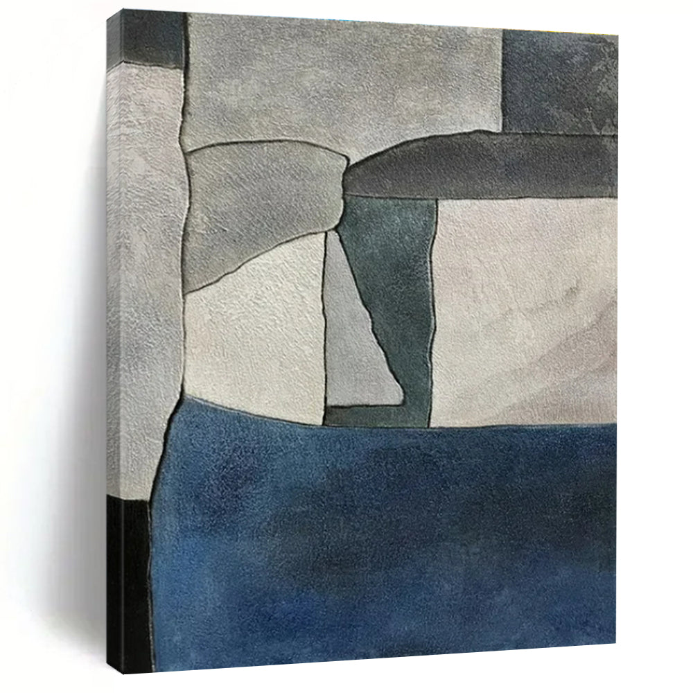 Gray & Blue Geometric Abstract Painting, Perfect for Modern Office & Minimalist Hallway LargeART1425