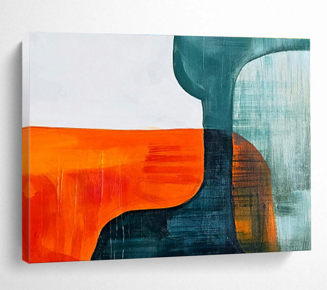 Orange - Blue Geometric Abstract Painting for Mid - Century Modern Living Room & Creative Studio DKH265