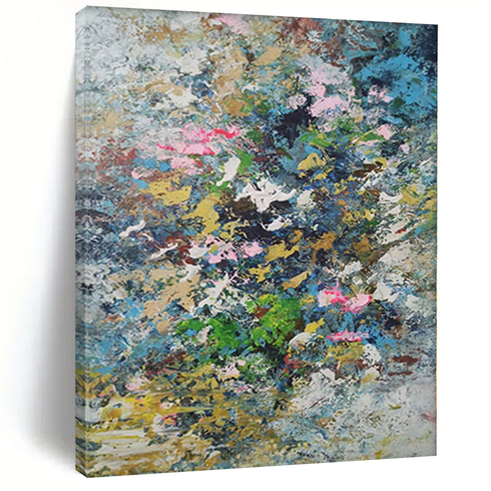 Hand - painted Massive Colorful Abstract Floral Burst Acrylic Art for Vibrant Dining Rooms LargeART0017