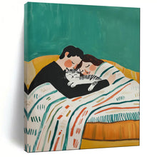 Load image into Gallery viewer, Green - Yellow Abstract Family Scene Painting, Ideal for Cozy Living Room &amp; Warm Bedroom LargeART2043
