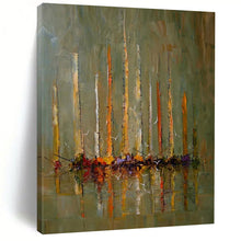 Load image into Gallery viewer, “Sailboats in Abstract Reflection” – Abstract sailboats with tall, colorful masts, reflected in water, muted green background. DTP330
