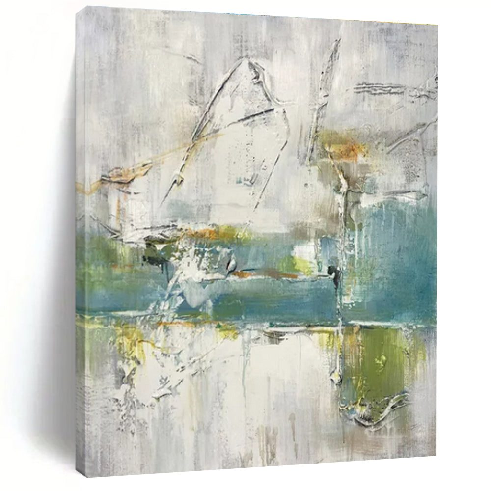 Gray - Green Abstract Layers Art for Modern Studio Apartment & Nature - Inspired Office LargeART0893