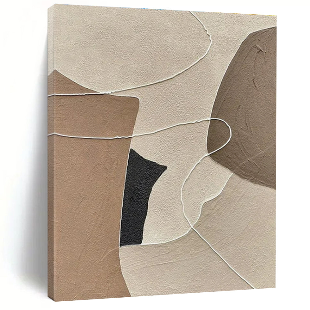 Repeated Beige and Brown Geometric with White Lines Acrylic Art - Perfect for Minimalist Hallway & Serene Waiting Room LargeART0661