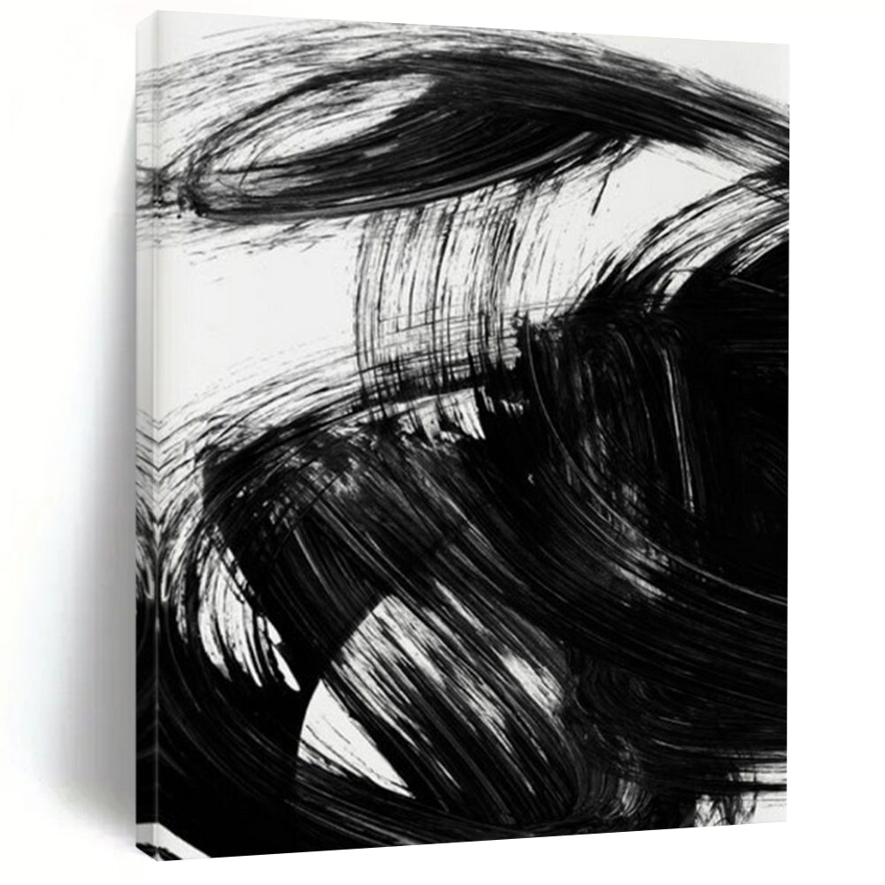 Dynamic Black Ink Swirls – Bold Black Brushstrokes on White Abstract DTP195