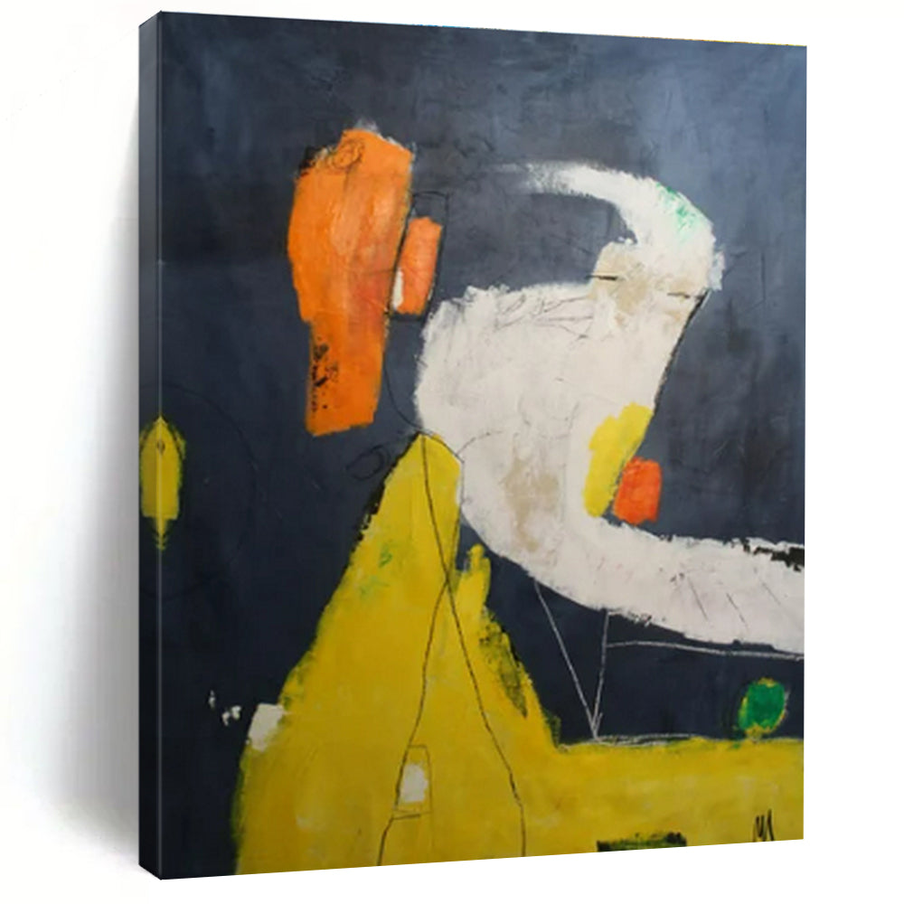 Dark - Hued Abstract Forms Painting - Perfect for Sophisticated Study & Moody Lounge LargeART1412