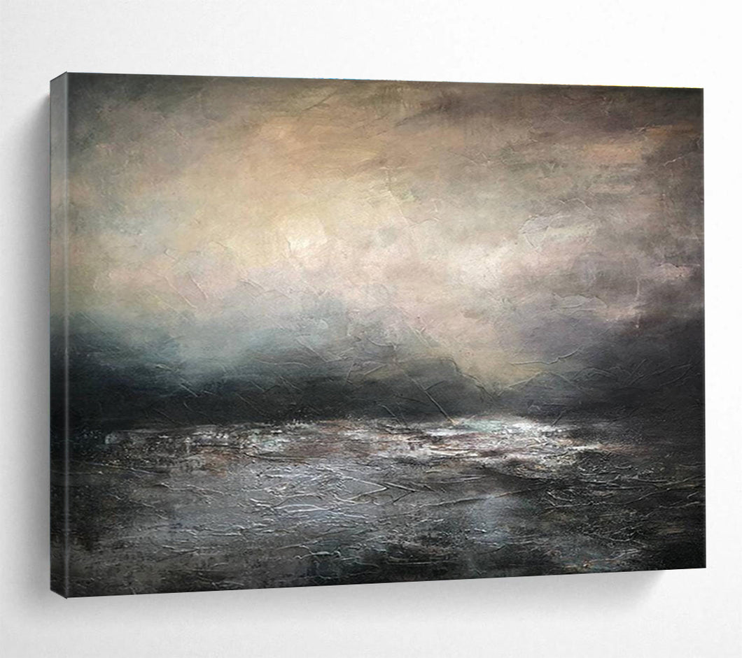Dark Tones Seascape Painting on Canvas - “Mystic Ocean Depths” DKH781