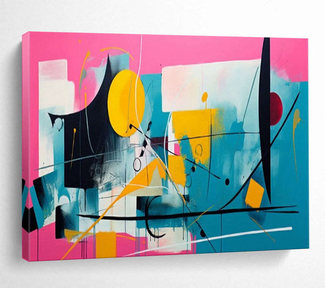 Hand - painted Pink Background Abstract Shapes Acrylic Art for Vibrant Café Interiors LargeART1718