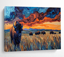 Load image into Gallery viewer, Vibrant Bison “Sunset Prairie” Painting on Canvas, Bold Wildlife Landscape DKH806
