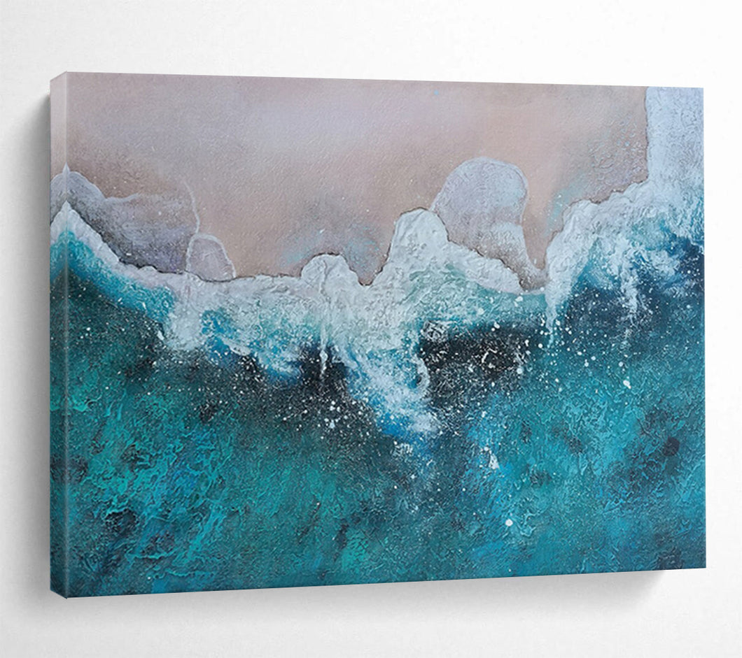 Textured Turquoise Sea and Sand Abstract acrylic painting DLZ040