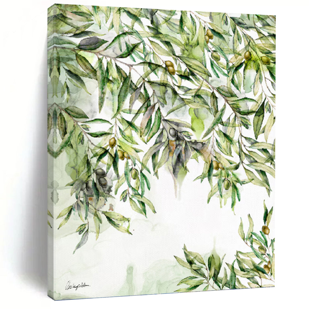 “Olive Branches” - Green and Watercolor Nature Art, Abstract Painting on Canvas DKH1083
