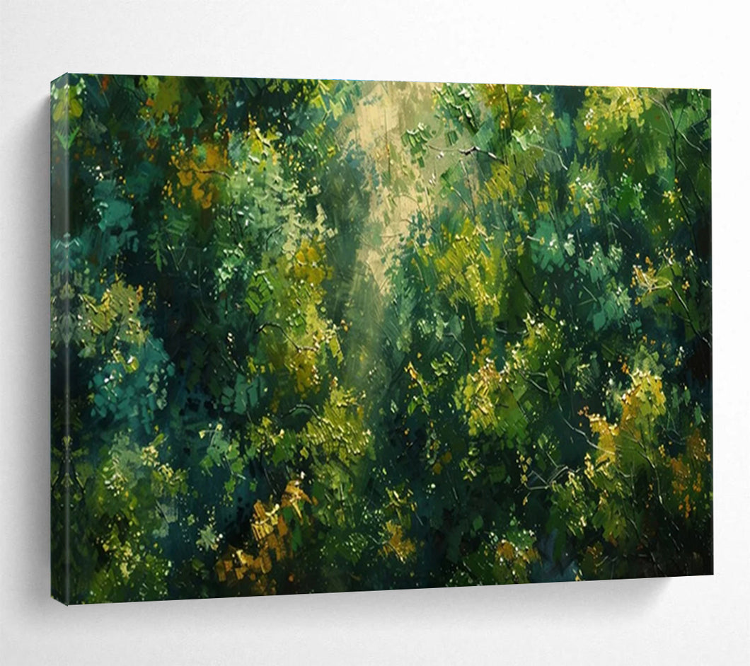 Green Forest “Sunlit Glade” Painting on Canvas, Nature - Inspired Wall Art DKH811