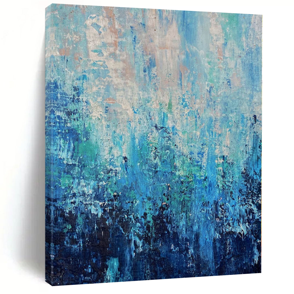 Hand - painted Oversized Layered Blue Abstract Depths Acrylic Art for Serene Bedrooms LargeART0045