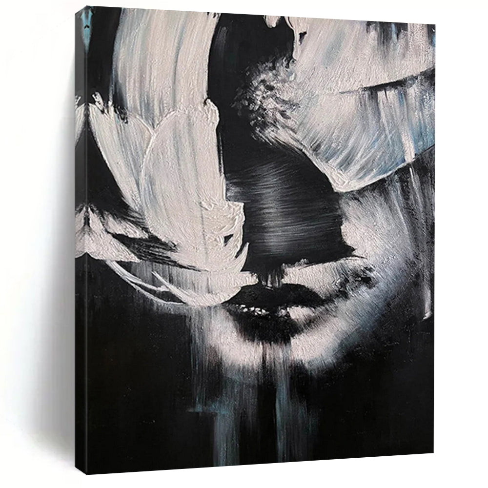 “Monochrome Face Fragment” – Black and white, abstracted face with bold brushstrokes. DTP331