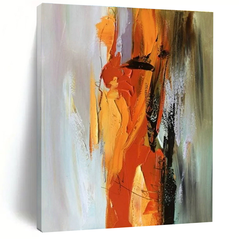 Orange and Gray Dynamic Strokes Acrylic Art - Suited for Industrial - chic Lounge & Creative Studio LargeART0615