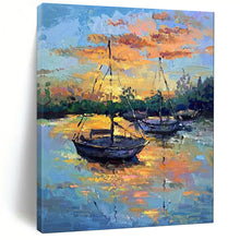 Load image into Gallery viewer, Vibrant Sunset Sailboats Abstract Painting, Perfect for Nautical - Themed Dining Room &amp; Beach House Lounge LargeART1894

