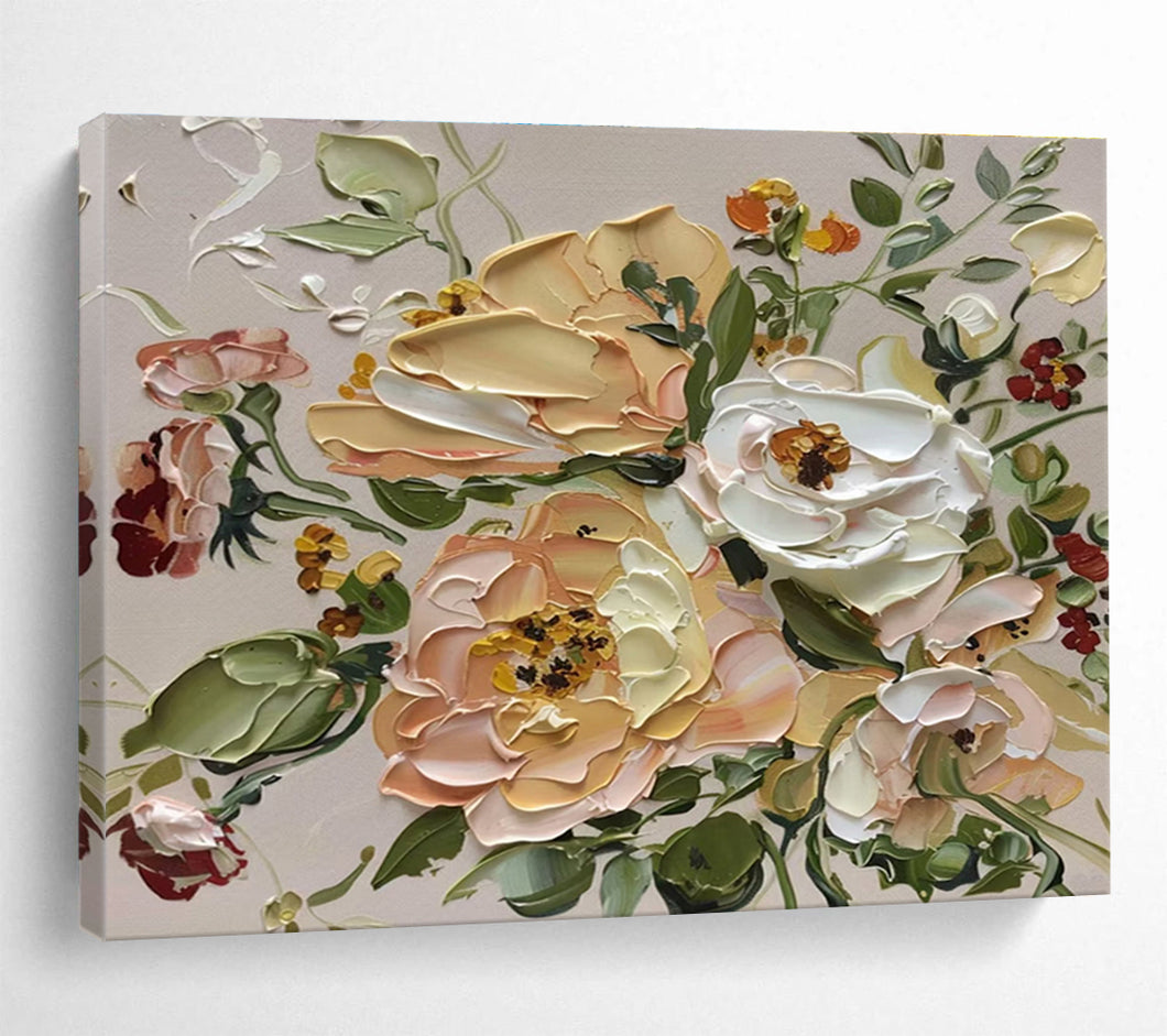 Impasto Flower “Soft Bloom Bouquet” Painting on Canvas, Romantic Floral Decor DKH824