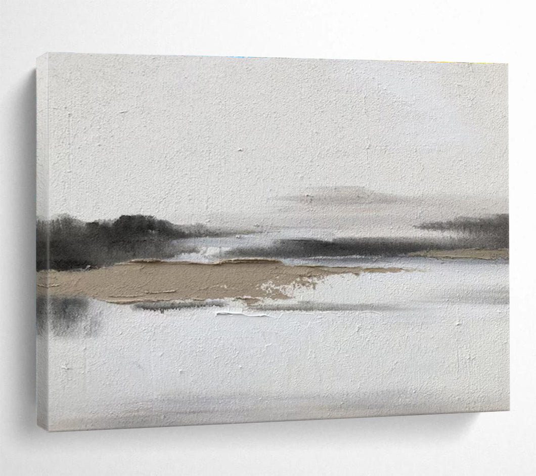 Monochrome Landscape “Serene Mist” Painting on Canvas, Minimalist Art DKH911