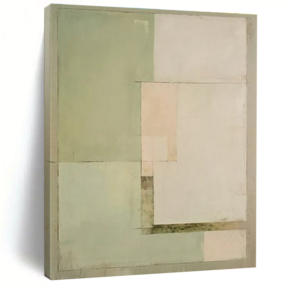 Green & Beige Geometric Abstract Painting, Ideal for Modern Minimalist Home & Calm Office Space LargeART1443