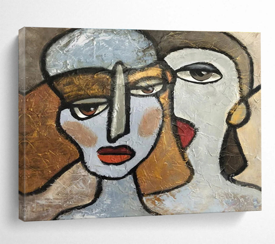 Cubist Abstract Figure Painting on Canvas - “Faces of Creativity” DKH719