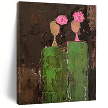 Load image into Gallery viewer, “Flower - Head Figures” – Green, Brown &amp; Pink Abstract Acrylic with Whimsical Forms DTP080

