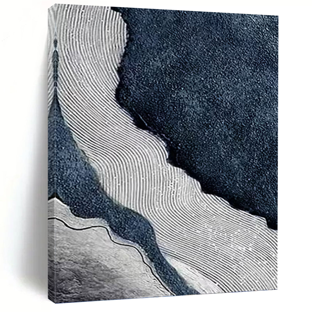 “Blue and White Wavy Abstract” - Modern Abstract Art on Canvas DKH1536